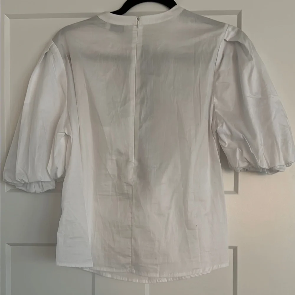 NWT Anthropologie - Classy White Cut-out Puff Sleeve Top with Black Bow -